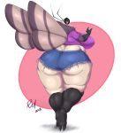  absurd_res antennae_(anatomy) arthropod big_butt bottomwear butt clothing denim_shorts female hazel_(sssonic2) hi_res huge_butt insect insect_wings lepidopteran moth overweight redmoon83 shirt shorts thick_thighs topwear wide_hips wings 
