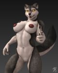  3d_(artwork) anthro athletic barely_visible_genitalia breasts canid canine canis claws digital_media_(artwork) female fur grey_fur mammal multicolored_fur muscular muscular_female navel nipples nude pussy thirteeenth two_tone_fur white_fur wolf 