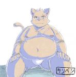  anthro belly big_belly brown_fur clothed clothing domestic_cat eye_scar felid feline felis fur hand_on_knee hi_res inushishigami male mammal moobs navel nipples obese obese_male overweight overweight_male scar simple_background sitting solo topless white_background 