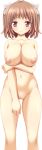  1girl areolae arm_grab blush breasts brown_eyes brown_hair censored eyebrows_visible_through_hair highres inverted_nipples koku large_breasts looking_at_viewer mafuka_nemuru mosaic_censoring navel nipples nude official_art realive short_hair smile solo standing transparent_background two_side_up 
