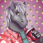  1:1 anthro clothing dr_pepper dunnowhattowrite equid equine father_hoss food fruit hawaii hi_res horse invalid_tag male mammal pineapple plant shirt solo topwear 