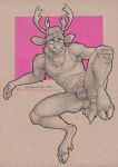  2019 5_fingers anthro antlers armpit_hair blitzthedurr bulge butt cervid cervine chewycuticle clothing cloven_hooves ear_piercing ear_ring eyewear glasses hooves horn jockstrap looking_at_viewer mammal patreon piercing shirt solo tank_top topwear underwear 