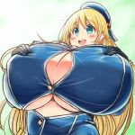  10s 1girl atago_(kantai_collection) beret blonde_hair blue_eyes blush breasts gigantic_breasts hat kantai_collection kurokaze_no_sora long_hair military military_uniform smile uniform very_long_hair 