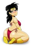  ass bikini broly dragon_ball dragonball_z genderswap highres huge_ass jewelry lipstick makeup sanaclone seiza simple_background sitting swimsuit 