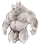  2019 anthro arm_hair balls biceps body_hair chest_hair clock dramamine english_text flaccid hi_res horn humanoid_penis male mammal mature_male muscular muscular_male navel nipples nude pecs penis pubes rhinocerotoid simple_background solo text uncut watch white_background 