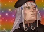  1boy atokani beret cosplay girls_frontline hat he-man hk416_(girls_frontline) hk416_(girls_frontline)_(cosplay) masters_of_the_universe meme music prince_adam rainbow_background singing solo sparkle_background twitter_username white_hair 