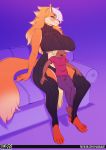  anthro big_breasts blush boob_hat breasts canid canine clothed clothing curvaceous duo equid equine female hi_res larger_female male mammal sitting size_difference smaller_male smile sweater topwear tsudamaku 