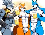  abs alcohol anthro bearlovestiger13 beer beverage bulge canid canine canis clothing collar doggie_kruger domestic_dog fundoshi fur group gundam_build_divers japanese_clothing male mammal multicolored_fur muscular muscular_male natsume_(tooboe_bookmark) nipples power_rangers power_rangers_spd super_sentai tigerwolf_(gundam_build_divers) tokusou_sentai_dekaranger tooboe_bookmark underwear wolf 