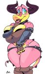  anthro areola areola_slip big_breasts black_lipstick breasts clothing dragon dragoness_(vimhomeless) female hi_res horn lipstick makeup panties simple_background solo thick_thighs underwear vimhomeless white_background wide_hips 