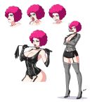  1girl afro breasts devil-v full_body highres large_breasts original pink_hair riding_crop solo 