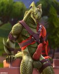  2019 3d_(artwork) animal_genitalia anthro averyhyena balls big_balls big_penis claws clothed clothing digital_media_(artwork) dragon erection fortnite hi_res hybrid_(fortnite) knot lizard male nude outside partially_clothed penis presenting reptile scalie solo source_filmmaker sweat sweaty_balls torn_clothing video_games 