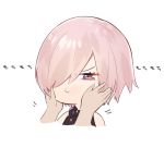 1girl annoyed cheek_squash chibi commentary_request cropped_torso fate/grand_order fate_(series) fish_spitting_water hair_over_one_eye half-closed_eyes mash_kyrielight meme pink_hair purple_eyes short_hair simple_background sino42 solo_focus white_background 