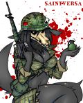  absurd_res ace_of_spades assault_rifle black_fur blood breasts camo canid canine cleavage clothed clothing demon explosives fur gi grenade gun hi_res m16 mal0 mammal military pose ranged_weapon rifle saintversa scp-1471 scp_foundation skull soldier tactical trigger_discipline united_states_of_america uwu vietnam weapon 