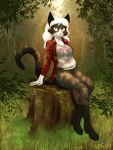  anthro black_fur breasts clothed clothing domestic_cat felid feline felis female fur green_eyes hair hi_res jonas mammal solo whiskers white_hair 