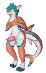  2018 alpha_channel anthro blue_eyes blush colin_(anonymous3355) digital_media_(artwork) erection firebadger fish girly hair hi_res looking_at_viewer male marine nude open_mouth penis shark simple_background solo transparent_background 