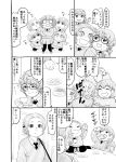  4girls akiyama_yukari braid comic cup drinking girls_und_panzer glasses greyscale itou_korosuke long_hair messy_hair monochrome multiple_girls orange_pekoe pantyhose rosehip rukuriri saucer school_uniform short_hair sitting sitting_on_table st._gloriana&#039;s_school_uniform sweat teacup tied_hair 