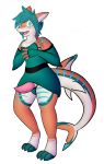  2018 alpha_channel anthro arm_warmers armwear blue_eyes blush clothed clothing colin_(anonymous3355) digital_media_(artwork) erection firebadger fish girly hair hi_res looking_at_viewer male marine open_mouth penis rock shark simple_background solo transparent_background 