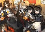  absurdres akizuki_(kantai_collection) alcohol bar beer beer_mug black_bodysuit black_gloves black_hair blush bodysuit brown_hair chopsticks drooling edel_(edelcat) elbow_gloves food furnace gloves hair_flaps hatsuzuki_(kantai_collection) headband headgear highres hot kaga_(kantai_collection) kantai_collection log long_hair nagato_(kantai_collection) neckerchief pot remodel_(kantai_collection) rudder_footwear school_uniform serafuku short_hair steam stove suzutsuki_(kantai_collection) tears teruzuki_(kantai_collection) yuudachi_(kantai_collection) 