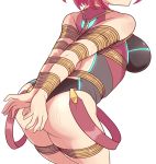  absurdres ass bagelbomb bangs bdsm blush bondage bound breasts crotch_rope highres homura_(xenoblade_2) nintendo red_hair shibari shibari_over_clothes short_hair swimsuit xenoblade_(series) xenoblade_2 