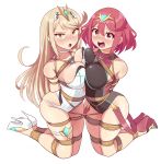  2girls absurdres angry bagelbomb bangs bdsm blonde_hair blush bondage bound breasts crotch_rope highres hikari_(xenoblade_2) homura_(xenoblade_2) multiple_girls nintendo shibari xenoblade_(series) xenoblade_2 