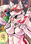  2019 amaterasu anthro anthrofied between_breasts big_breasts blush breast_fondling breast_squish breasts canid canine canis capcom cleavage clothed clothing deity female fondling fur hand_on_breast in_cleavage issun macro male mammal manpersonguy micro mrease nude oki_(okami) painting_(artwork) shrunken size_difference smile traditional_media_(artwork) video_games voluptuous waka watercolor_(artwork) white_fur wolf ōkami 