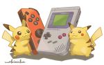  creatures_(company) enu_(spinal) game_boy game_console game_freak gen_1_pokemon handheld_game_console holding_game_controller joy-con nintendo no_humans pikachu pokemon pokemon_(game) pokemon_lgpe pokemon_rgby signature tail white_background 
