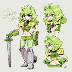 1girl :t boots breasts genderswap green_hair humanization personification shorts springer sword thighhighs transformers weapon 