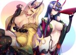  fate/grand_order horns ibaraki_douji_(fate/grand_order) japanese_clothes no_bra open_shirt pantsu pointy_ears renji shuten_douji_(fate/grand_order) tattoo thighhighs 