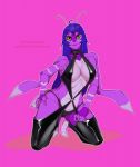 anthro arthropod breasts clothing female hair hi_res insect kneeling legwear looking_at_viewer melamoryblack rubber side_boob smile solo thigh_highs underwear wide_hips 