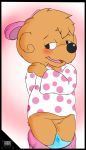  absurd_res berenstain_bears blush brown_fur clothing cub doodleburr female fur hi_res mammal pussy pussy_juice sister_bear solo underwear ursid young 