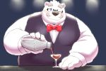  12beat13 2019 anthro blue_eyes blush clothing eyewear fur glasses humanoid_hands male mammal one_eye_closed overweight overweight_male polar_bear shirane_kan shirt solo topwear ursid ursine utau white_fur wink 