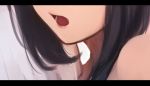  2girls bare_shoulders black_hair close-up collarbone head_out_of_frame highres letterboxed mouth multiple_girls open_mouth original shimmer simple_background upper_body white_background white_hair 