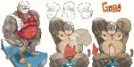  ? anthro armpit_hair balls biceps clothed clothing erection eyes_closed hi_res holding_object humanoid_penis line_art looking_at_viewer male mammal mandrill monkey muscular nipples nude pecs penis primate solo standing text thymilph 