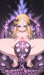  1girl abigail_williams_(fate/grand_order) absurdres areola_piercing areolae bangs blonde_hair blush breasts breasts_apart clitoris crying crying_with_eyes_open fate/grand_order fate_(series) feet highres inverted_nipples long_hair looking_at_viewer medium_breasts nude object_insertion outline parted_bangs piercing puffy_areolae purple_eyes pussy ribbon shiny shiny_hair shiny_skin spread_pussy squatting tagme tears tentacle uncensored urethra vaginal vaginal_object_insertion wabiko1126 white_outline 