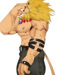 96_gatefield abs belt blonde_mane claws clothing digimon digimon_(species) ear_piercing felid hi_res jewelry leomon male mammal mane muscular muscular_arms muscular_male necklace nipples obliques pantherine pants pecs piercing solo 