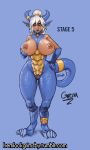  amber_eyes animal_humanoid anthro big_breasts blue_background blue_lips blue_scales breasts collar dragon dragon_humanoid ear_piercing eyelashes female gem genital_piercing hair hand_on_breast hemlockgrimsby hi_res horn horn_ring hourglass_figure human_to_humanoid humanoid looking_at_viewer nipple_piercing nipples nude piercing pink_pussy pointy_ears pussy pussy_piercing ruby_(gem) scales simple_background solo tail_ring thick_thighs tied_hair transformation white_hair wide_hips yellow_scales 