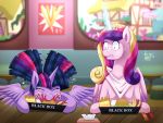  &lt;3 4:3 apple burger duo equid female food friendship_is_magic fries fruit horn ketchup mammal messy_eater my_little_pony napkin plant princess_cadance_(mlp) slob tailwag twilight_sparkle_(mlp) vavacung winged_unicorn wings 