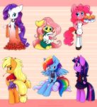  2012 anthro anthrofied applejack_(mlp) apron blonde_hair bottomwear bra chibi clothing cloud dress earth_pony equid equine female fluttershy_(mlp) food freckles friendship_is_magic group hair hand_on_hip hi_res holding_character holding_object horn horse lagomorph leporid looking_at_viewer looking_back mammal merionminor midriff muffin multicolored_hair my_little_pony navel pink_hair pinkie_pie_(mlp) pony pterippus purple_hair rabbit rainbow_dash_(mlp) rainbow_hair rarity_(mlp) rear_view shirt shorts simple_background sitting skirt sports_bra standing sweater topwear twilight_sparkle_(mlp) underwear unicorn 
