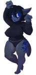  absurd_res anthro big_breasts black_hair black_scales blue_eyes breasts char clothed clothing crystal dragon female glowing grey_scales hair hi_res large_res sapphires scales scalie short short_hair short_stack thick_thighs zeiro 