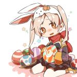  1girl alternate_costume animal_ears brown_eyes bunny_ears easter_egg egg fake_animal_ears female_my_unit_(fire_emblem:_kakusei) fire_emblem fire_emblem:_kakusei fire_emblem_heroes holding long_sleeves my_unit_(fire_emblem:_kakusei) nintendo open_mouth shunrai simple_background sitting solo twintails white_background white_hair 