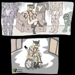  1girl 2koma blonde_hair chinese_clothes comic genji green_headwear hat highres matara_okina smile touhou turtle tuteheavy unzan wheelchair 