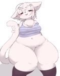  anthro blush bottomless breasts chest_tuft chipar clothed clothing crop_top domestic_cat felid feline felis female fluffy fur hair looking_at_viewer mammal navel overweight overweight_female shirt simple_background sitting slit_pupils smile solo thick_thighs topwear tuft whiskers white_background white_fur white_hair wide_hips 