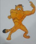  abs anthro domestic_cat featureless_crotch feet felid feline felis full-length_portrait fur garfield garfield_(series) gesture half-closed_eyes hi_res humor invalid_tag male mammal muscular muscular_male nude orange_fur pointing portrait pose simple_background smile standing what why 