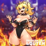  1:1 alternate_species animal_humanoid big_breasts blonde_hair blue_eyes bowser bowsette_meme breasts butt_from_the_front cleavage clothed clothing collar crossgender crown ear_piercing ear_ring female hair horn humanoid humanoidized jummy koopa_humanoid legwear mario_bros nintendo open_mouth piercing scalie scalie_humanoid solo spiked_collar spikes super_crown thigh_highs video_games 