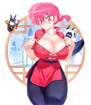  1girl alternate_breast_size braid breasts character_request chinese_clothes cleavage genderswap genderswap_(mtf) highres huge_breasts mogudan open_clothes open_shirt panda pig pink_eyes pink_hair ranma-chan ranma_1/2 saotome_genma saotome_ranma single_braid tagme tangzhuang wide_hips 