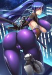  1girl akiyama_rinko ass breasts city from_behind haganef highres huge_ass huge_breasts looking_back solo taimanin_(series) taimanin_yukikaze 