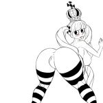  1girl against_wall animated animated_gif anus anythinggoes ass ass_shake bangs black_eyes blunt_bangs blush breasts from_behind leaning long_hair looking_back nipples nude one_piece perona pussy solo striped striped_legwear thighhighs tongue tongue_out twintails uncensored very_long_hair 