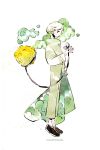  1girl artist_name black_footwear full_body holding leash long_sleeves maruti_bitamin moon original pants profile shoes short_hair simple_background smoke solo standing white_background white_hair yellow_eyes 