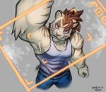  2018 anthro biceps clothed clothing digital_media_(artwork) felid fur hair male mammal mark_gimenaseu muscular muscular_male pantherine shirt simple_background tank_top tiger tight_clothing topwear wolfmalro 