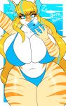  absurd_res anthro big_breasts bikini breasts clothing curvaceous dragon female hi_res huge_breasts looking_at_viewer phone sasha_sweets sling_bikini solo swimwear thick_thighs voluptuous wide_hips zeromccall 